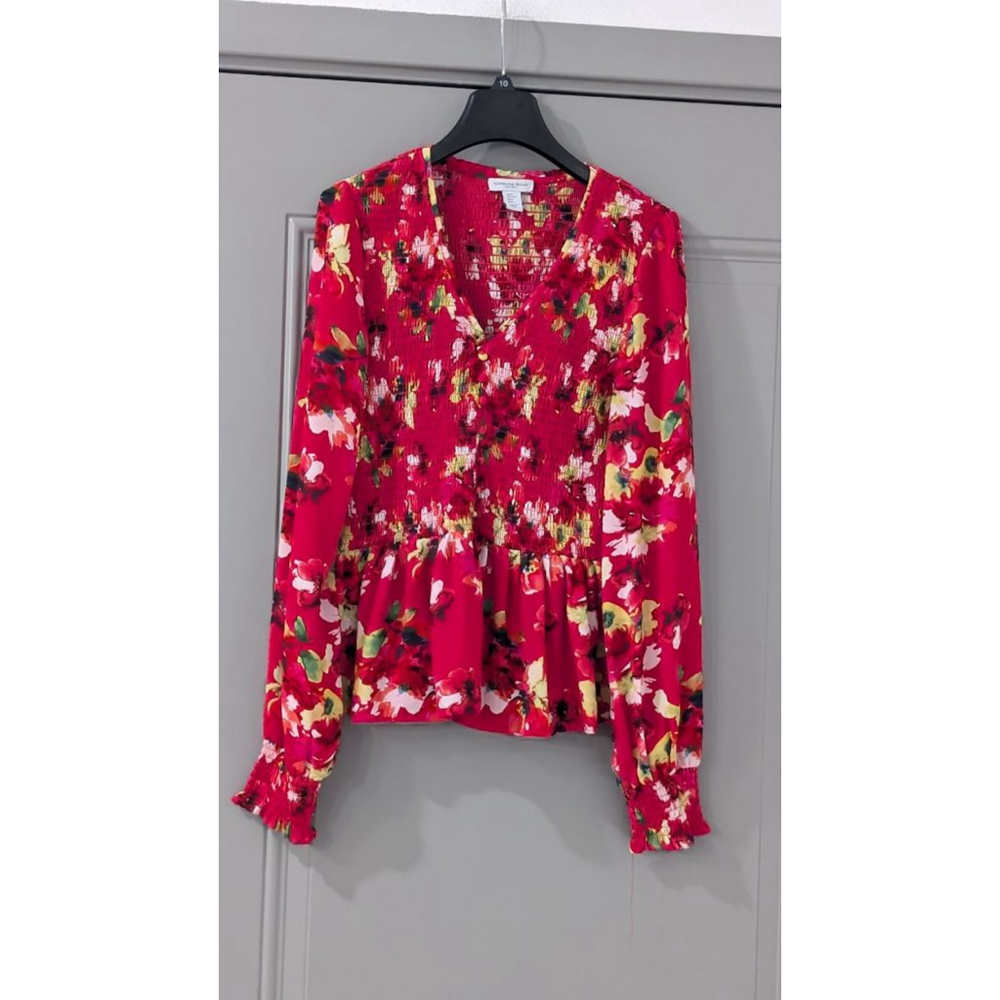 Women's CAROLINA BELLE MONTREAL Red Floral Blouse M